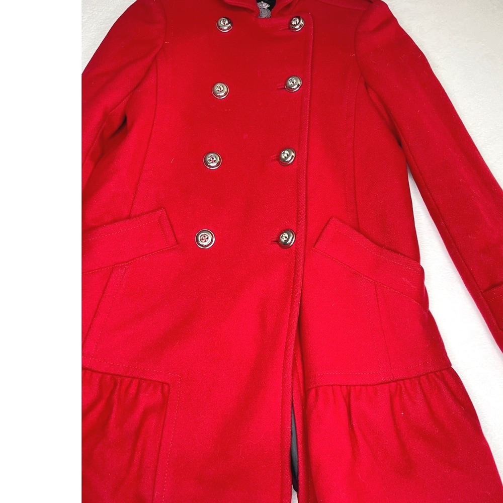 Juicy Couture Red Wool Blend Coat Womens XS Double Breasted Ruffle Hem - Picture 4 of 16